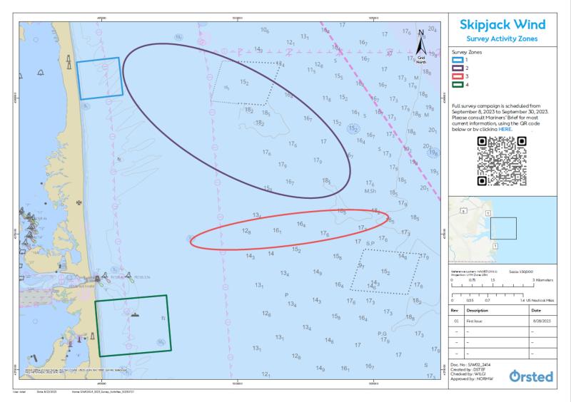 A map of the survey zones shows work will be conducted north and south of the Indian River Inlet. SUBMITTED IMAGE